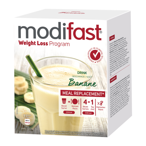 Dieser Modifast Diät Shake ist mit fruchtigem Bananen-Geschmack 8 Portionen Modifast Drink Banane